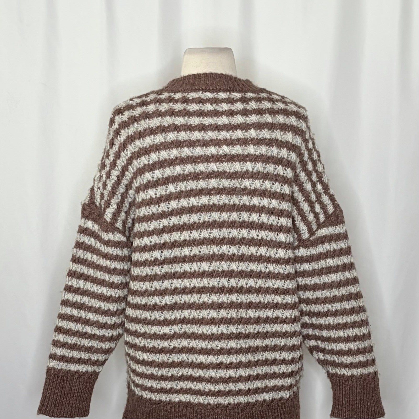 ZARA Wool Chunky Knit Oversized Sweater Brown Grey Stripes Pullover Knit Small