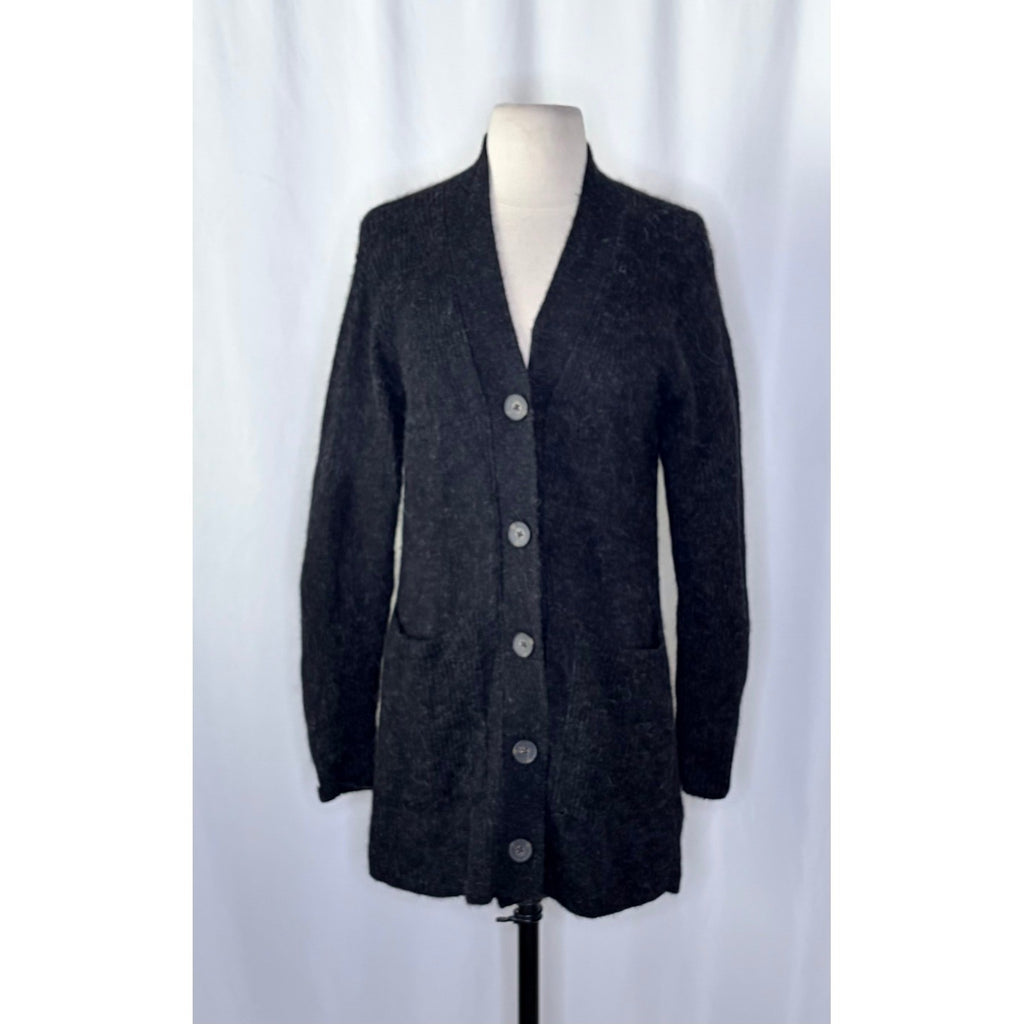EVERLANE The Oversized Alpaca Cardigan Heathered Black Merino Wool Pockets Small