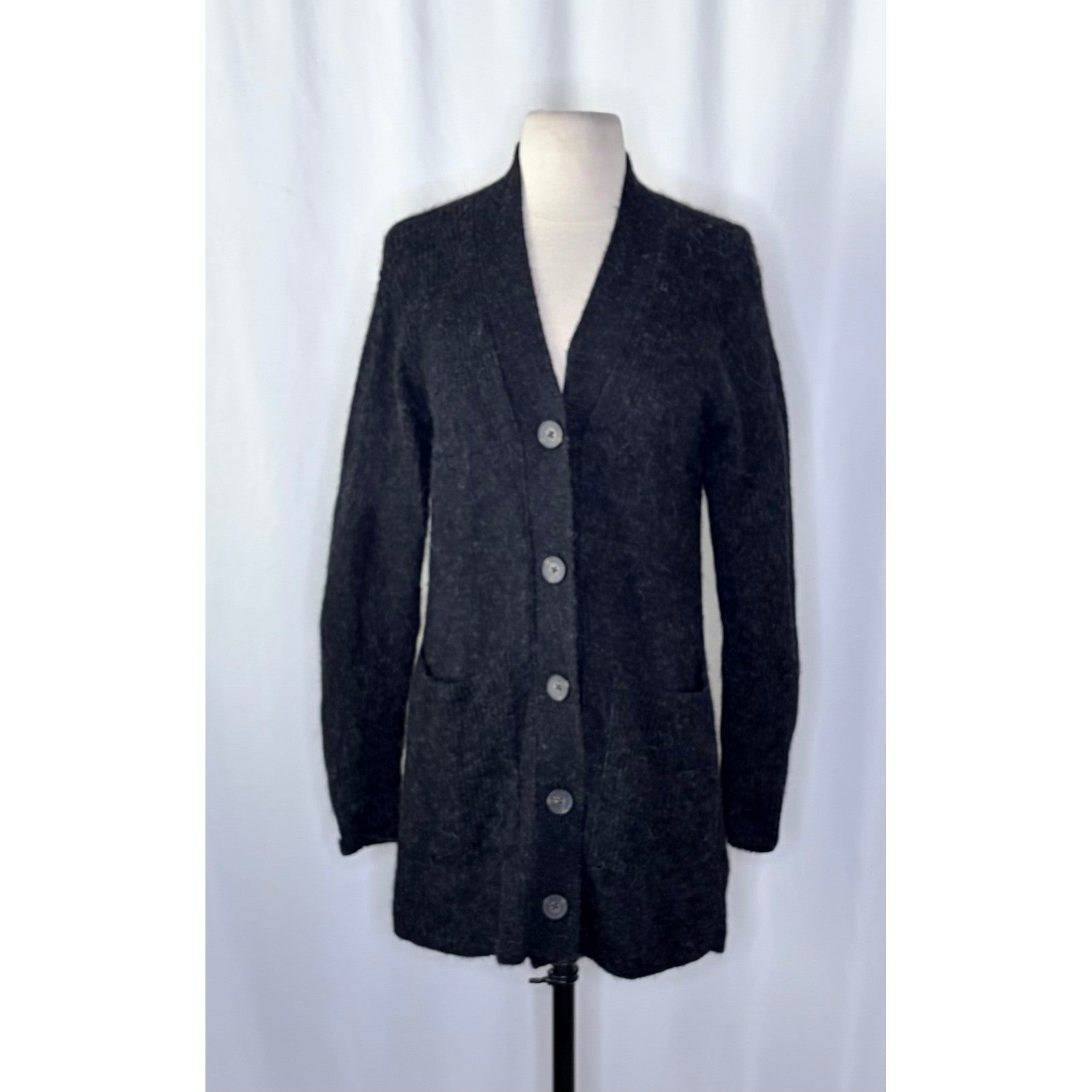 EVERLANE The Oversized Alpaca Cardigan Heathered Black Merino Wool Pockets Small