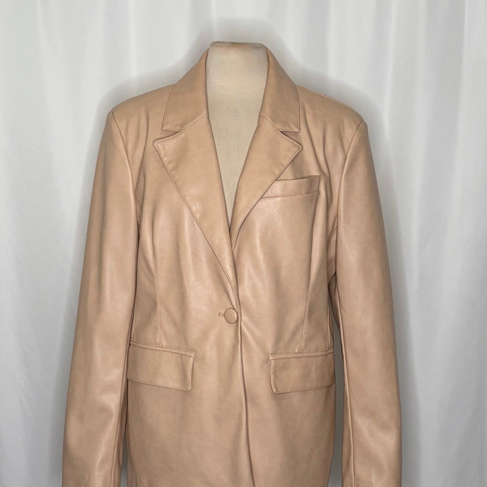 AVEC LES FILLES Tan Vegan Faux Leather Jacket Blazer Single Button Solid X-Large