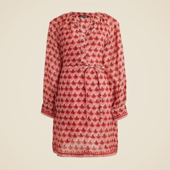 NWT!! J. CREW Cabana Mini Dress Block Print Ramie Coral Multi Cover Up XX-Small
