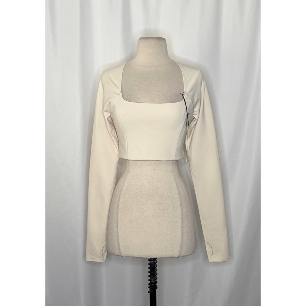 NWT!! GIRLFRIEND COLLECTIVE Kinsley Ivory Long Sleeve Cropped Top Medium