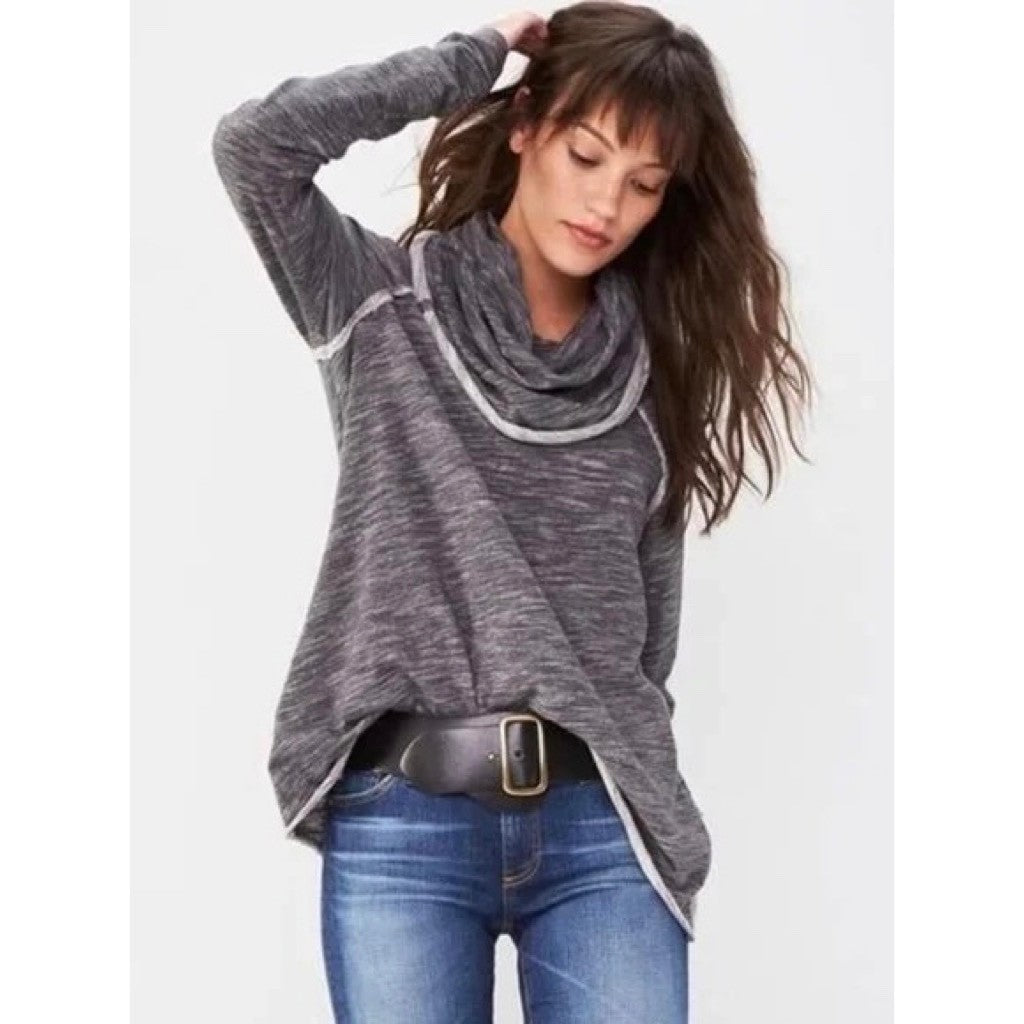 FREE PEOPLE FP Beach Cacoon Cowl Neck Knit Top Gray Space Dye X-Small Small