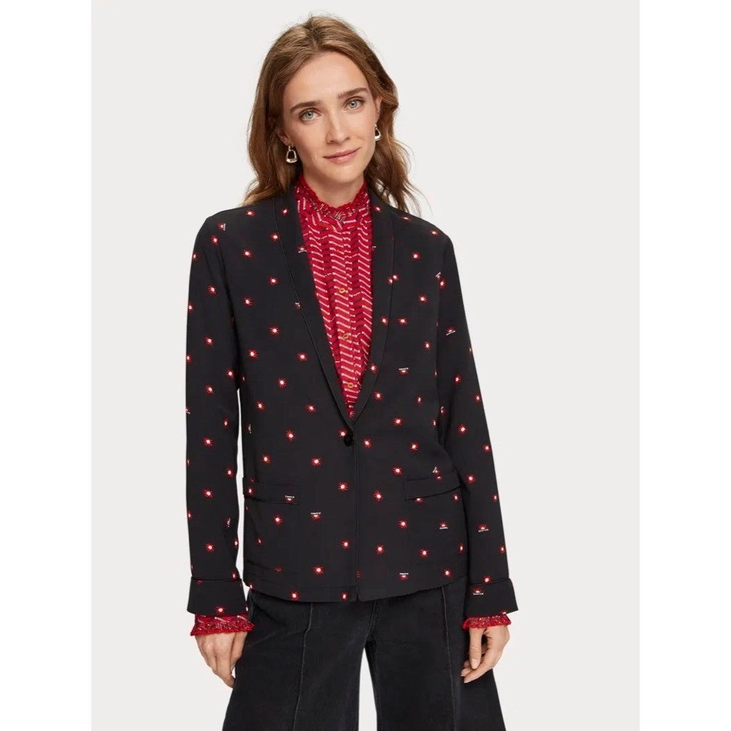 NWT!! SCOTCH & SODA Allover Sun Print Blazer Black Single Button Pockets X-Small