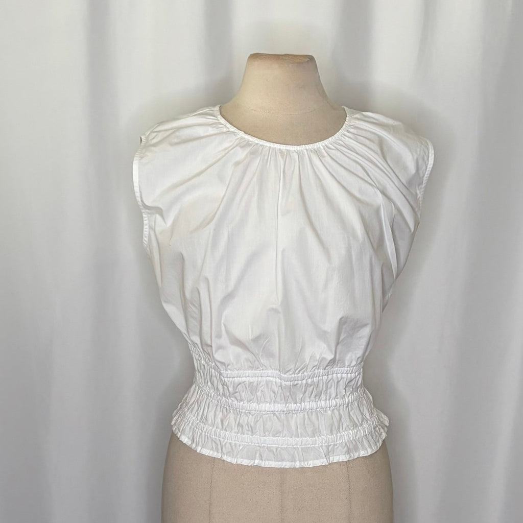 NEW!! J. CREW Hyacinth Smocked Top Blouse Cotton Poplin Solid White Preppy Large