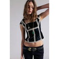 NWT!! FREE PEOPLE Tyler Velvet Corset Top Black Cream Embroidered Bohemian Small