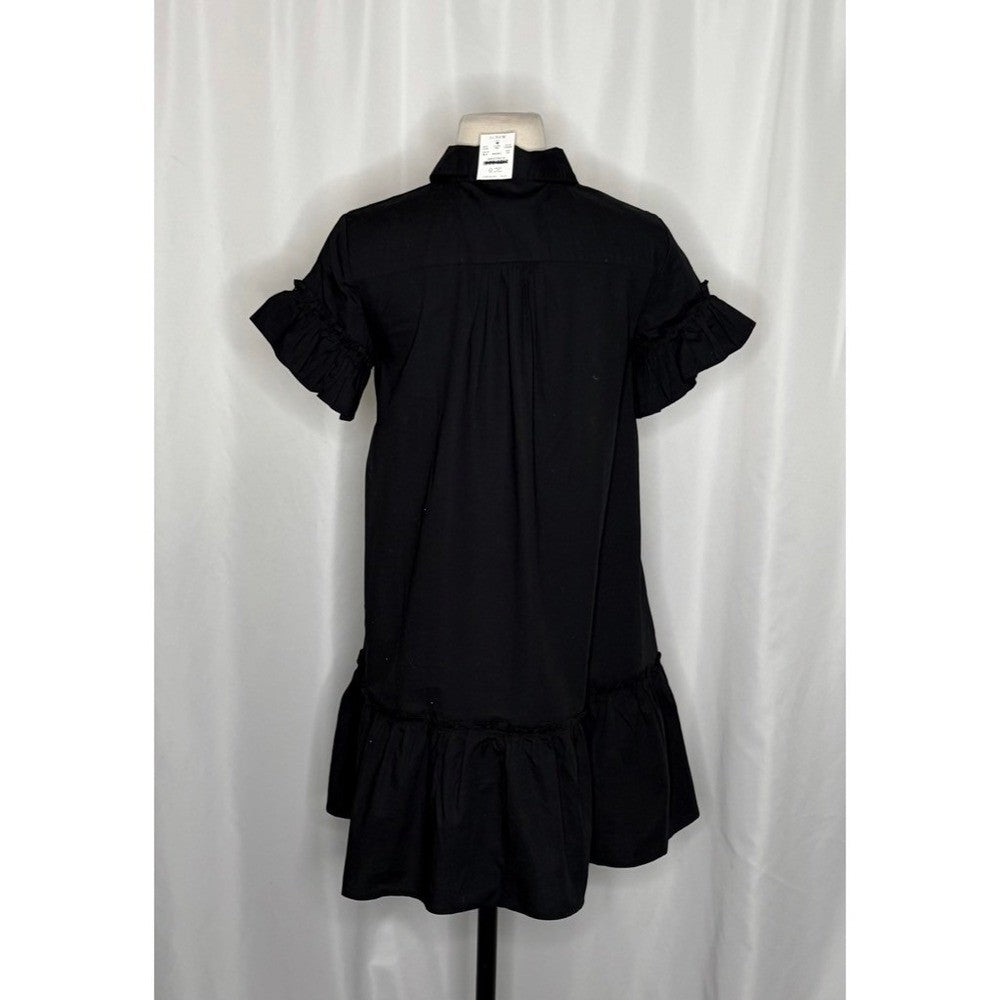 NWT!! J. CREW Factory Ruffle Sleeve Mini Shirtdress Solid Black 2P 2 Petite