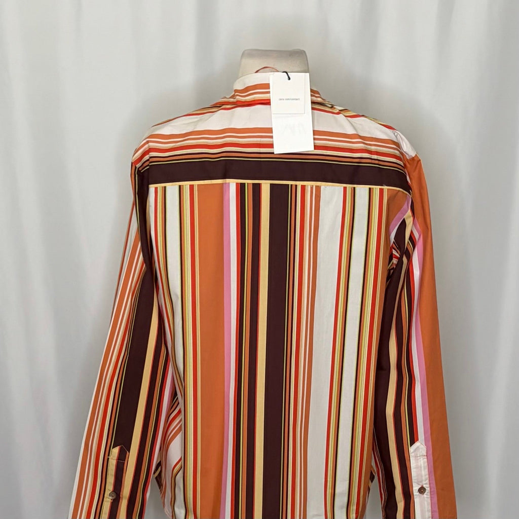 NWT!! ZARA Colorful Striped Buttondown Shirt Top Cotton Notch Collar Small