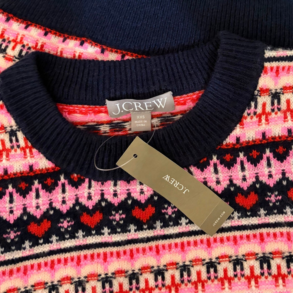 NWT!! J. CREW Fair Isle Crewneck Sweater Lambswool Wool Knit Blend XX-Small XXS