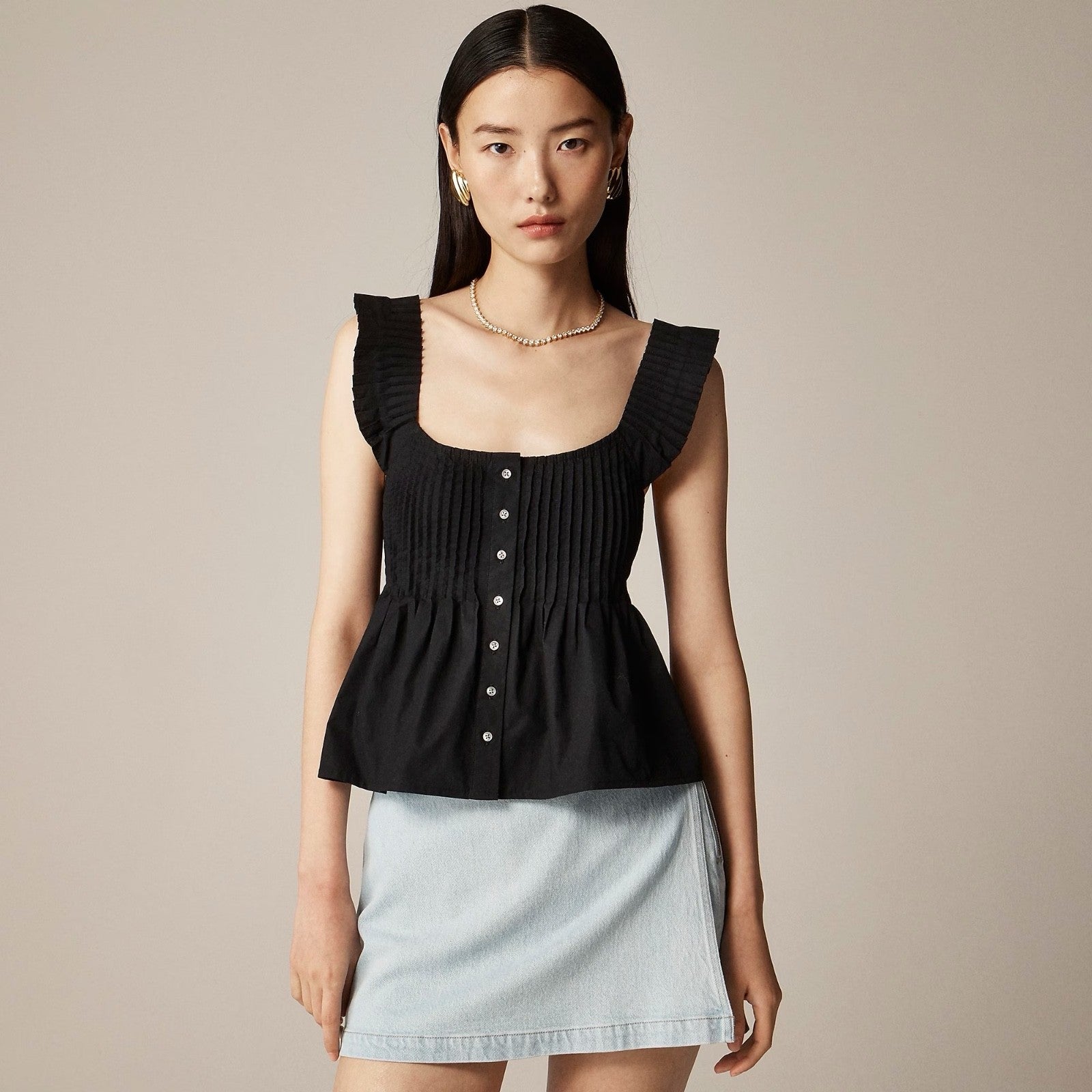 NWT!! J. CREW Pintuck Peplum Top Blouse Solid Black Cotton Poplin Pleated 3X