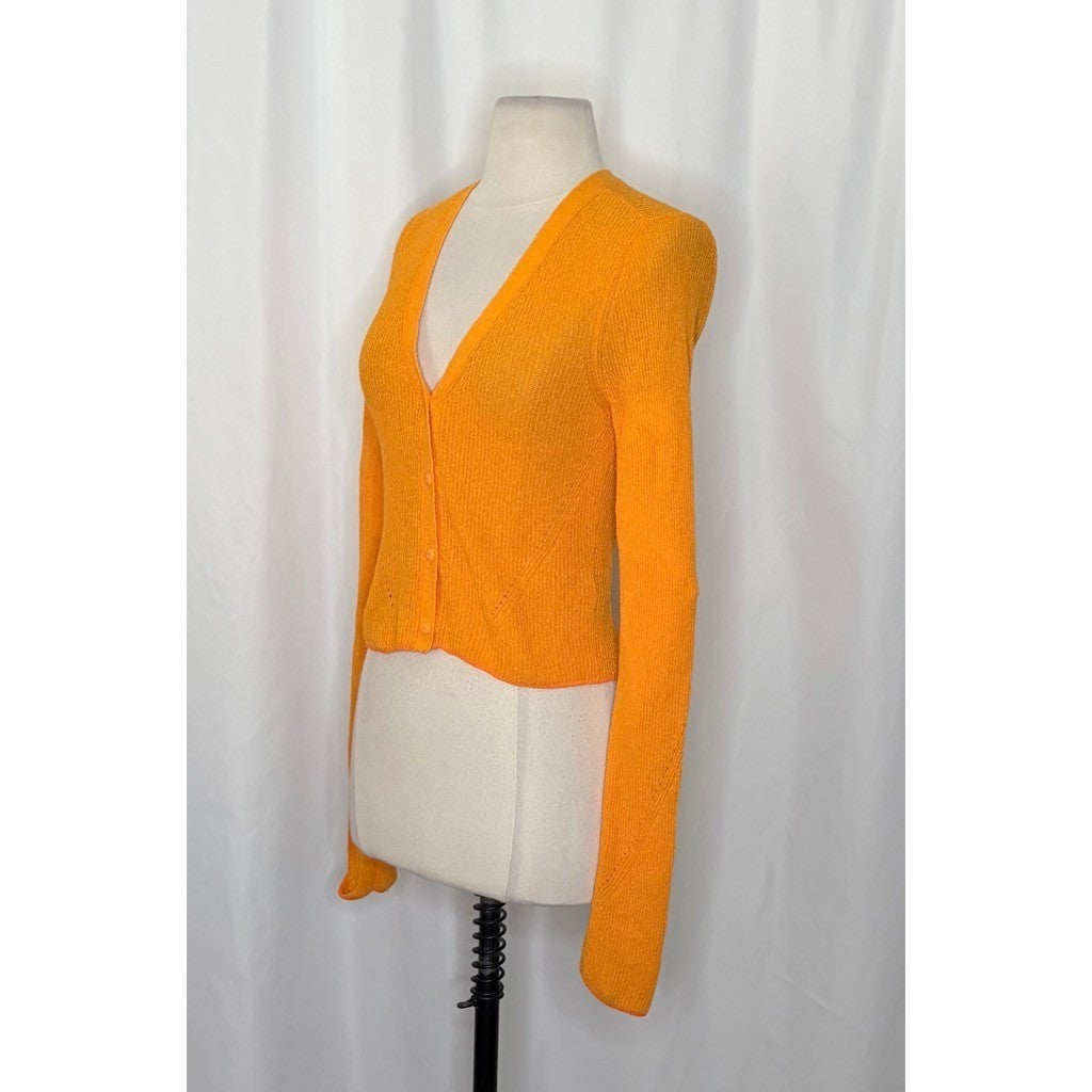 RAG & BONE Soleil Ribbed Cotton-Blend Cardigan Sweater Marigold Orange Small
