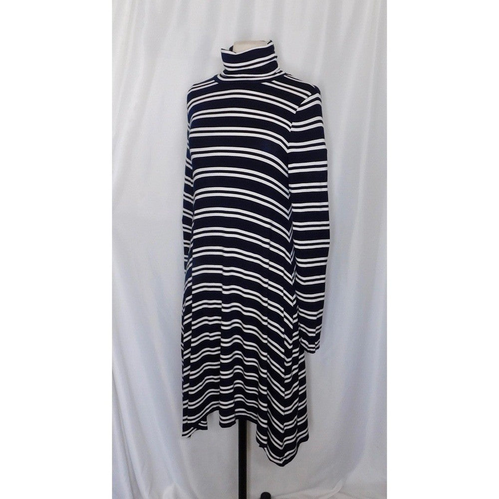 Anthropologie MAEVE Navy Blue White Striped Turtleneck Jersey Knit Dress Small