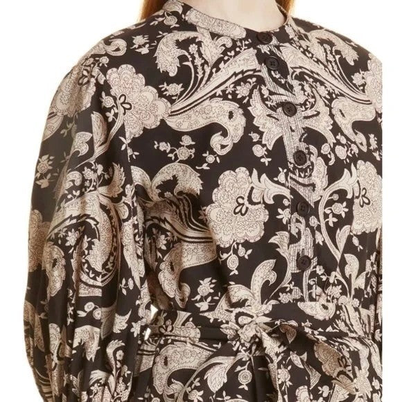 REBECCA TAYLOR Paisley Jumpsuit Scroll Paisley Espresso Belted Brown Medium