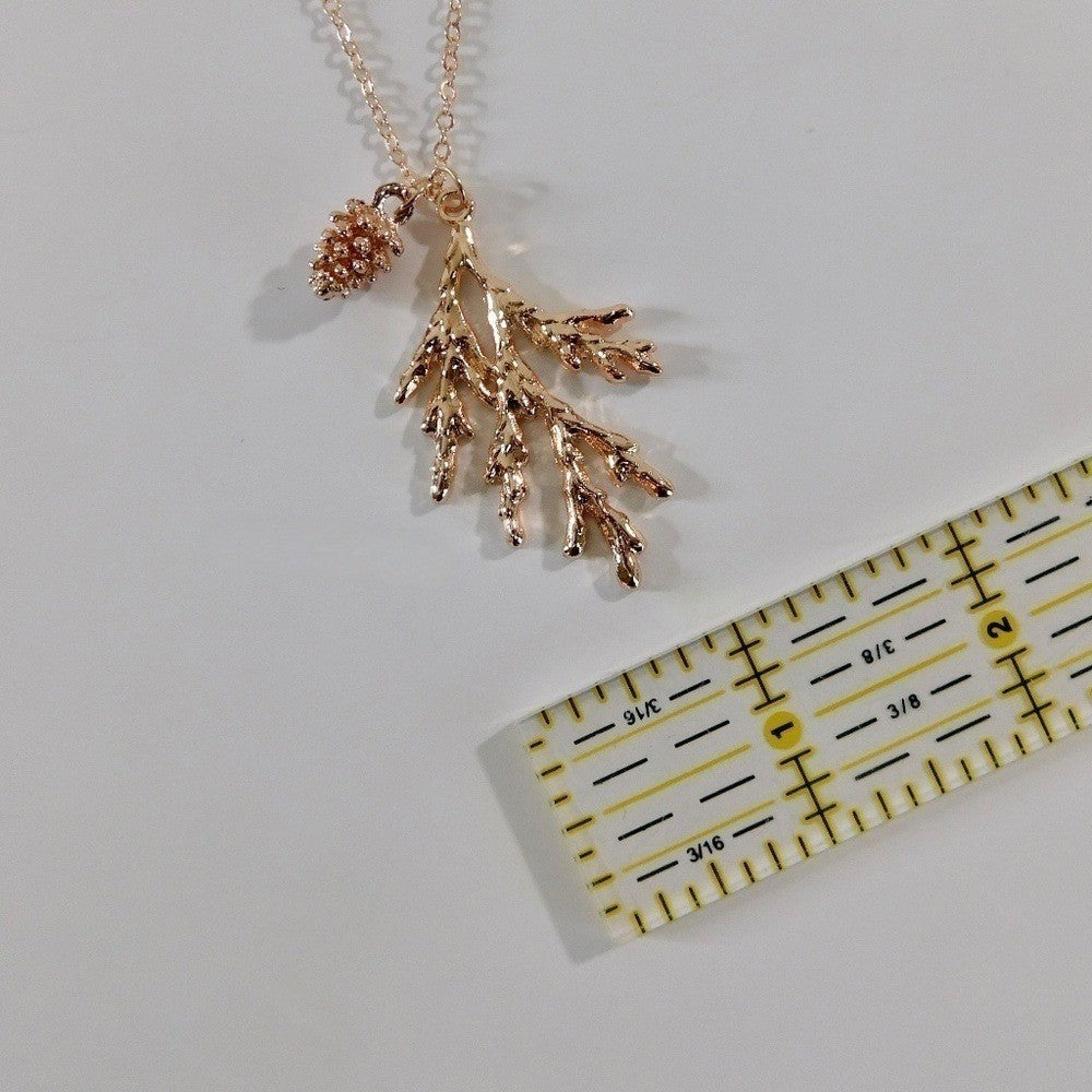 NEW Rose Gold Pinecone Pine Bough Pendant Necklace Nature Outdoors Trees
