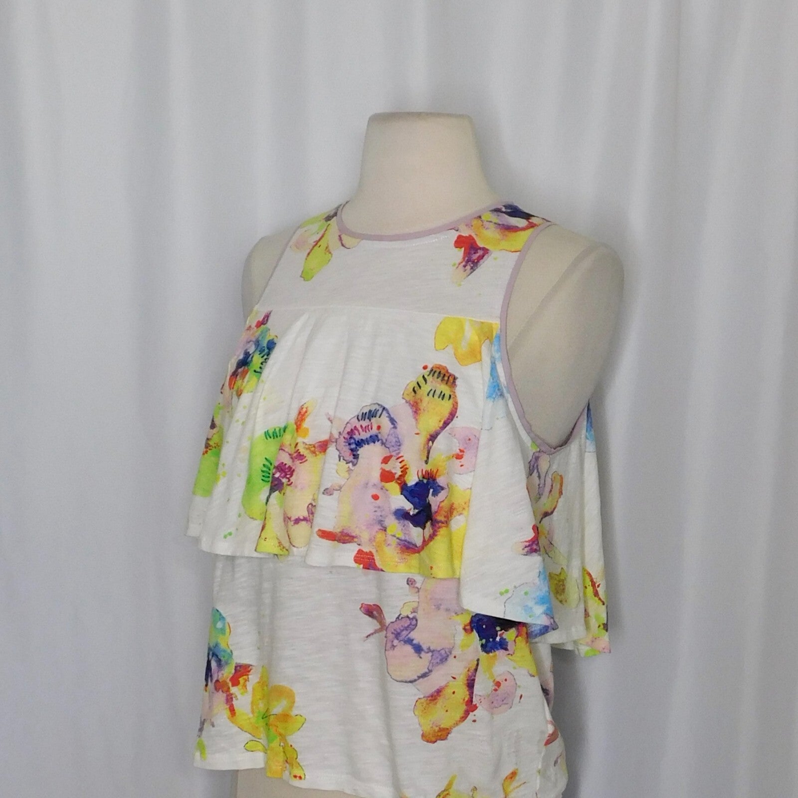 NWT!! Anthropologie MEADOW RUE Cantara Floral Knit Tiered Tank Top X-Small