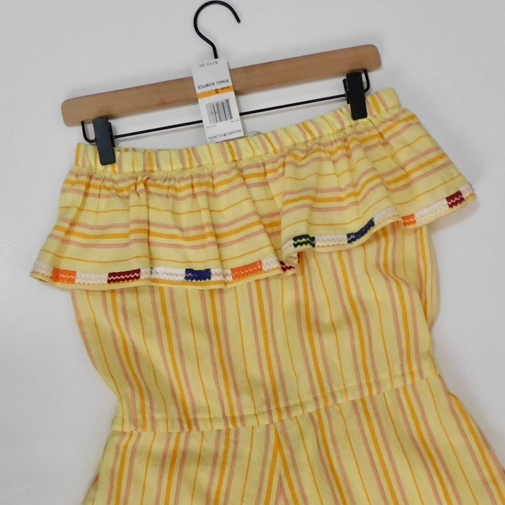 NWT!! KOPAL Rinku Romper Embroidered Ruffle Off Shoulder Vacation Boho Small