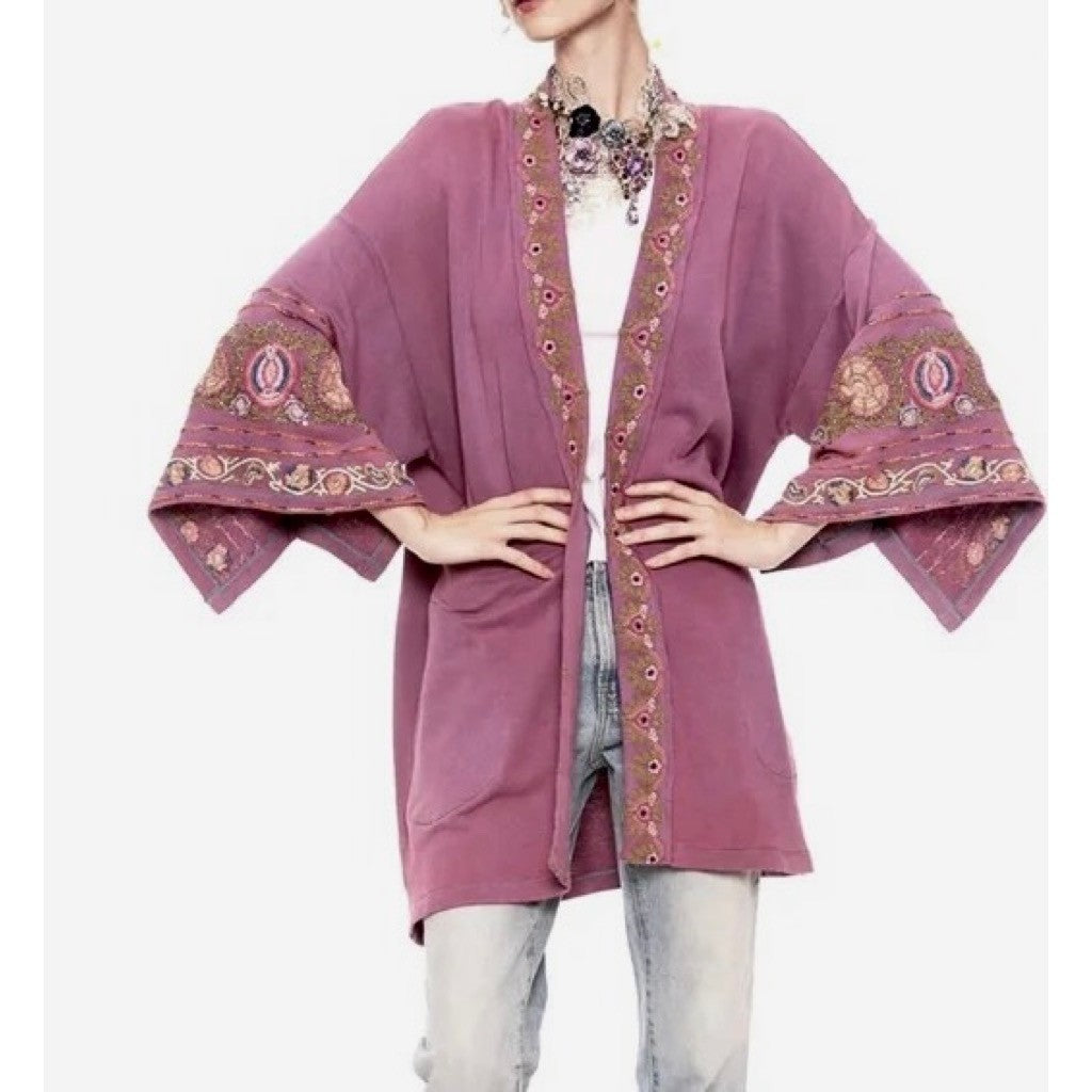ARATTA SILENT JOURNEY Juliette Beaded Embellished French Terry Kimono Jacket S