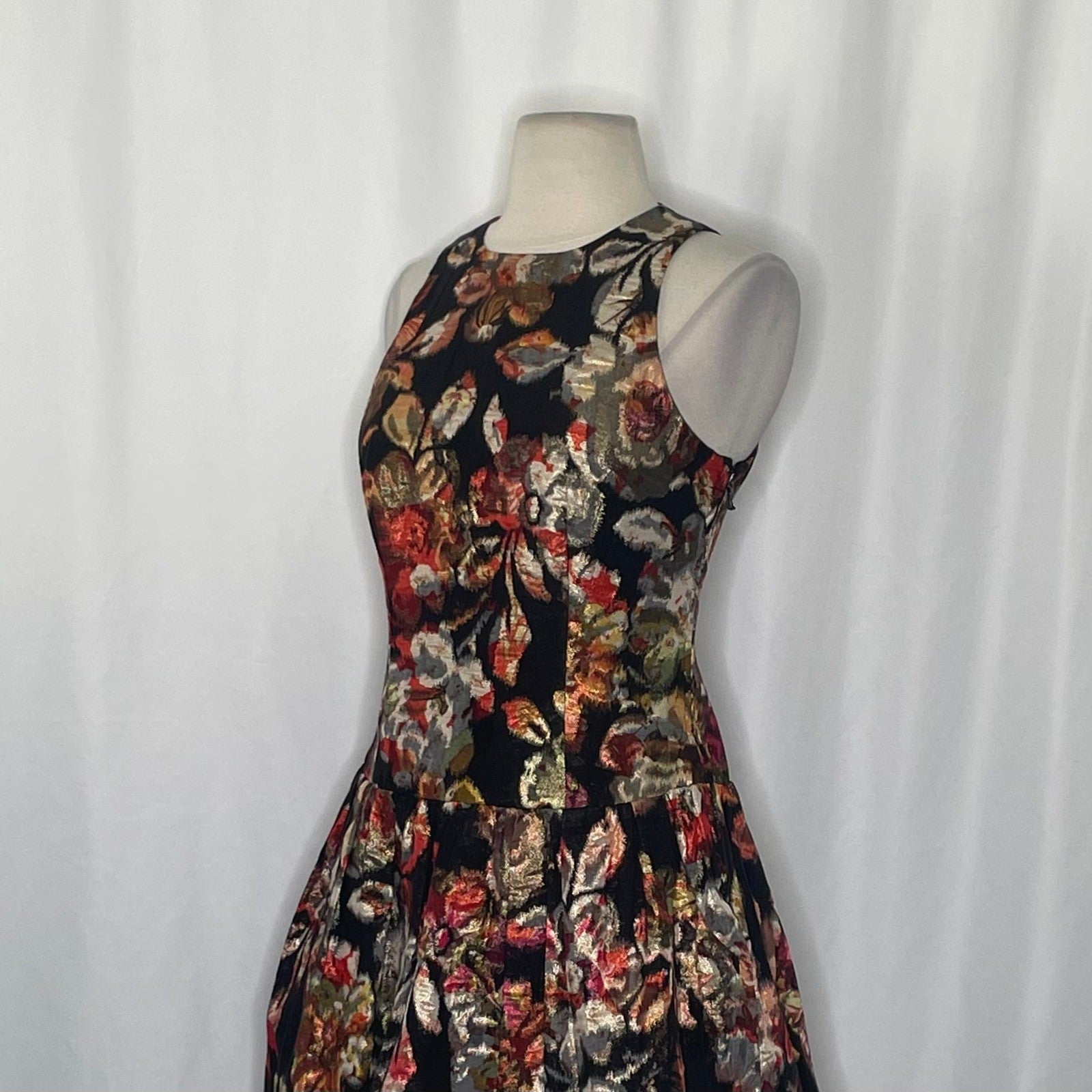 Anthropologie LEIFSDOTTIR Adelita Floral Brocade Metallic Dress Party Size 2