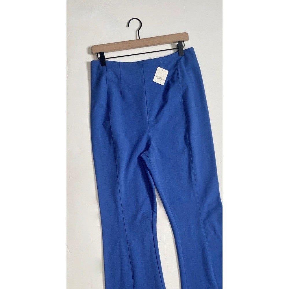 NWT! FREE PEOPLE Real Deal Split Flare Pants Blue High Rise Waist Stretch Medium