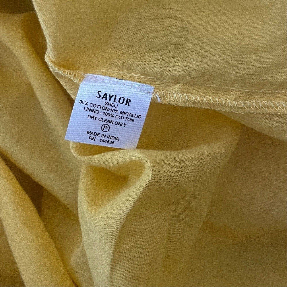 SAYLOR Yellow Metallic Striped Dress Fluttery Smocked Mini Gold Party Medium
