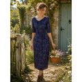 BODEN Drape Neck Pleated Ruched Midi Dress Abstract Print Knit Pleats 4L 4 Tall