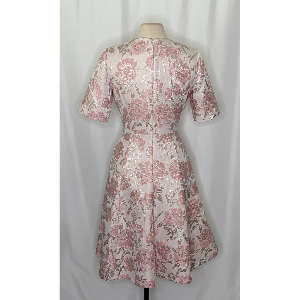GAL MEETS GLAM Adair Pink Pearl Floral Jacquard Dress Fit N' Flare Pockets 8