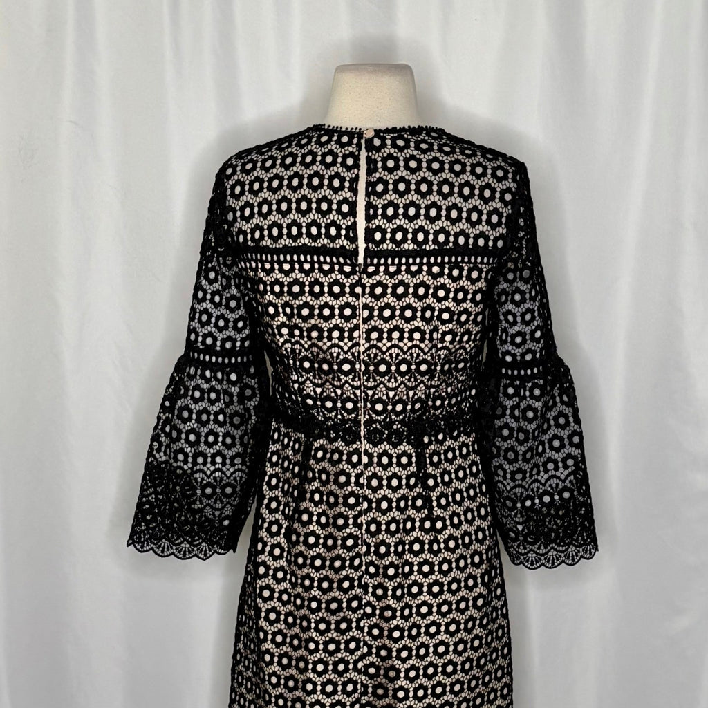 J. CREW Bell Sleeve Black Daisy Guipure Lace Cocktails Little Black Dress 2