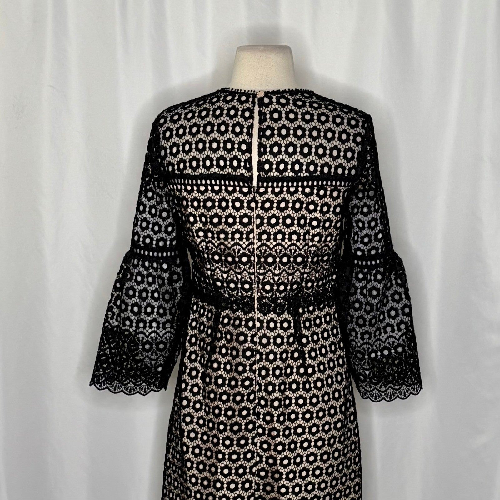 J. CREW Bell Sleeve Black Daisy Guipure Lace Cocktails Little Black Dress 2