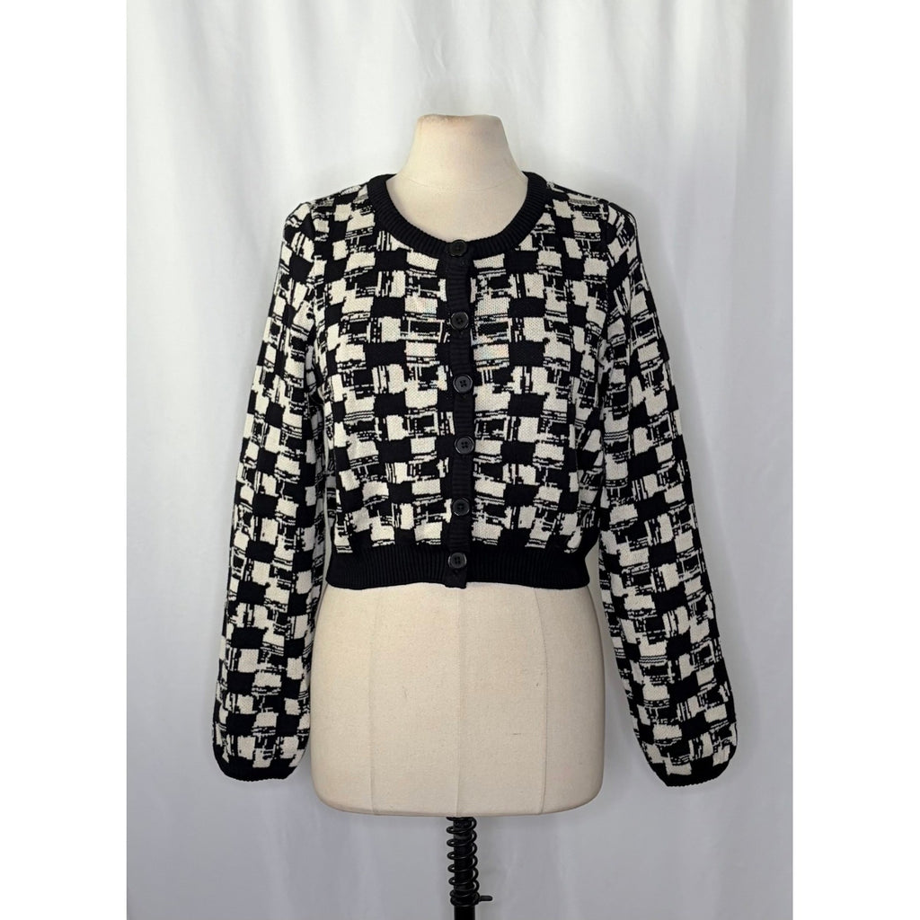 NWT!! CLEOBELLA Marybeth Biarritz Cardigan Sweater Black Ivory Cropped Large