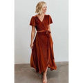 BALTIC BORN Andi Velvet High Low Maxi Dress Ribbed Party Holiday Copper Rust XS