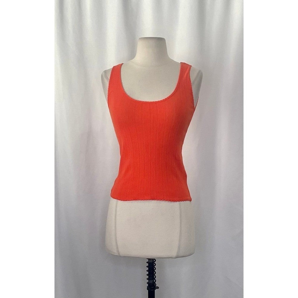 NWT!! J. CREW Pointelle Tank Top Scoop Neck Solid Orange Aperitif Red XX-Small