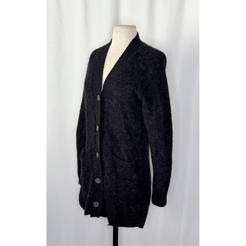 EVERLANE The Oversized Alpaca Cardigan Heathered Black Merino Wool Pockets Small