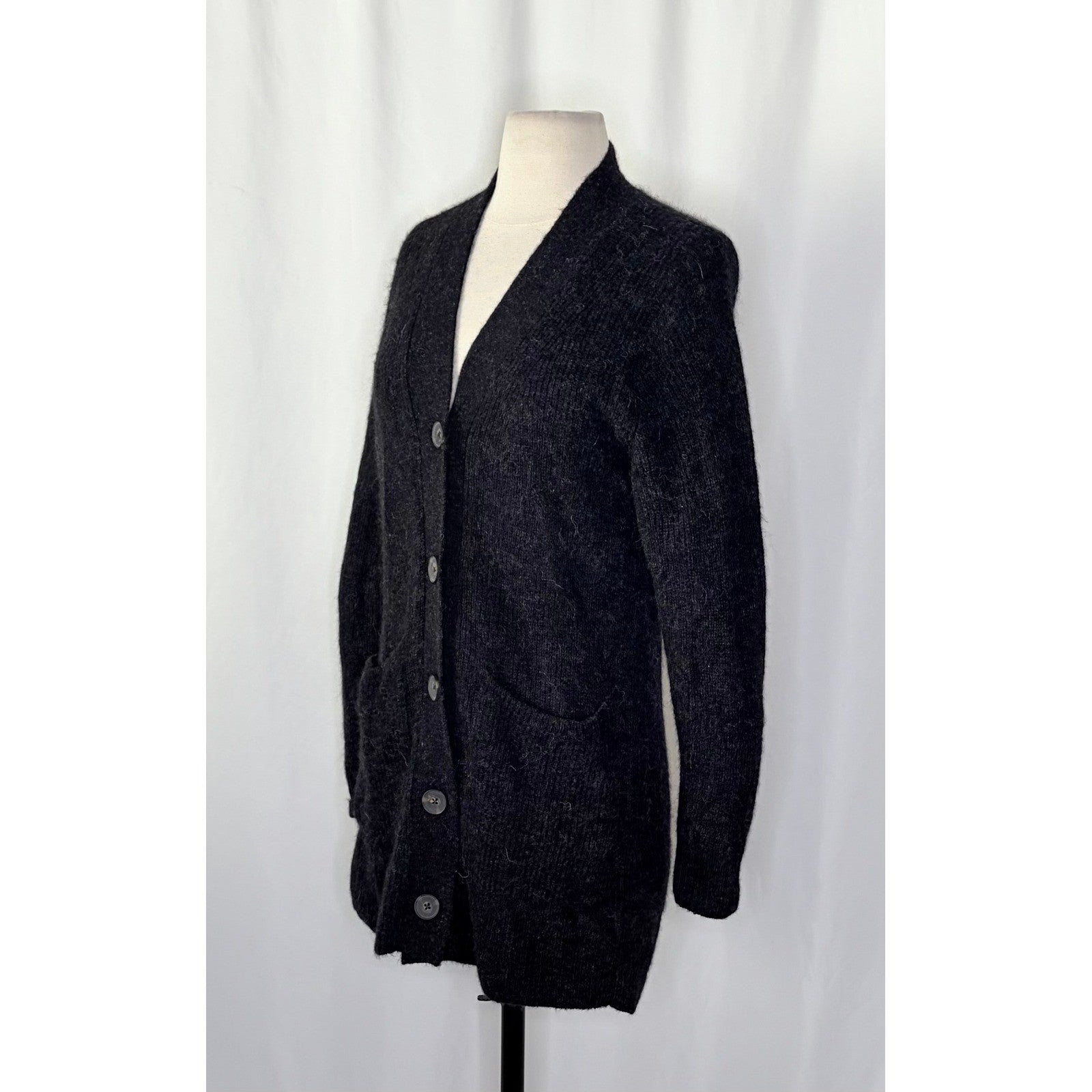 EVERLANE The Oversized Alpaca Cardigan Heathered Black Merino Wool Pockets Small
