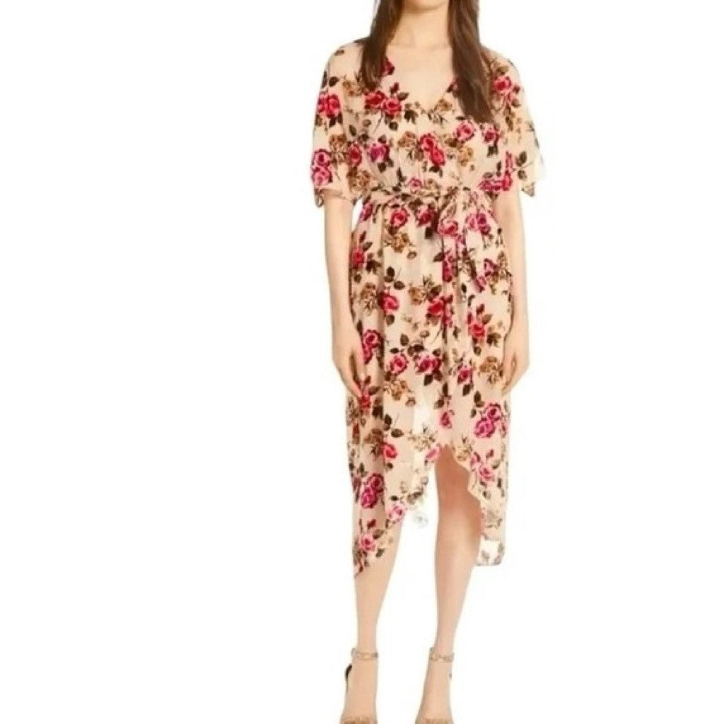 ALICE + OLIVIA Clarine Floral Velvet Burnout Faux Wrap Midi Dress Size 0