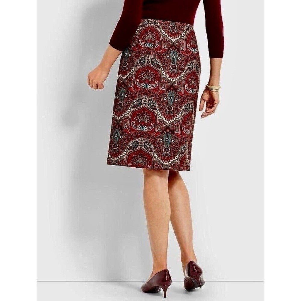 NWT!! TALBOTS Opulent Paisley Side Button Faux Wrap Skirt Academia 14P 14 Petite