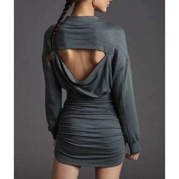 NWT!! Anthropologie DAILY PRACTICE Ruched Cozy Dress Solid Grey Cutout Size 3X
