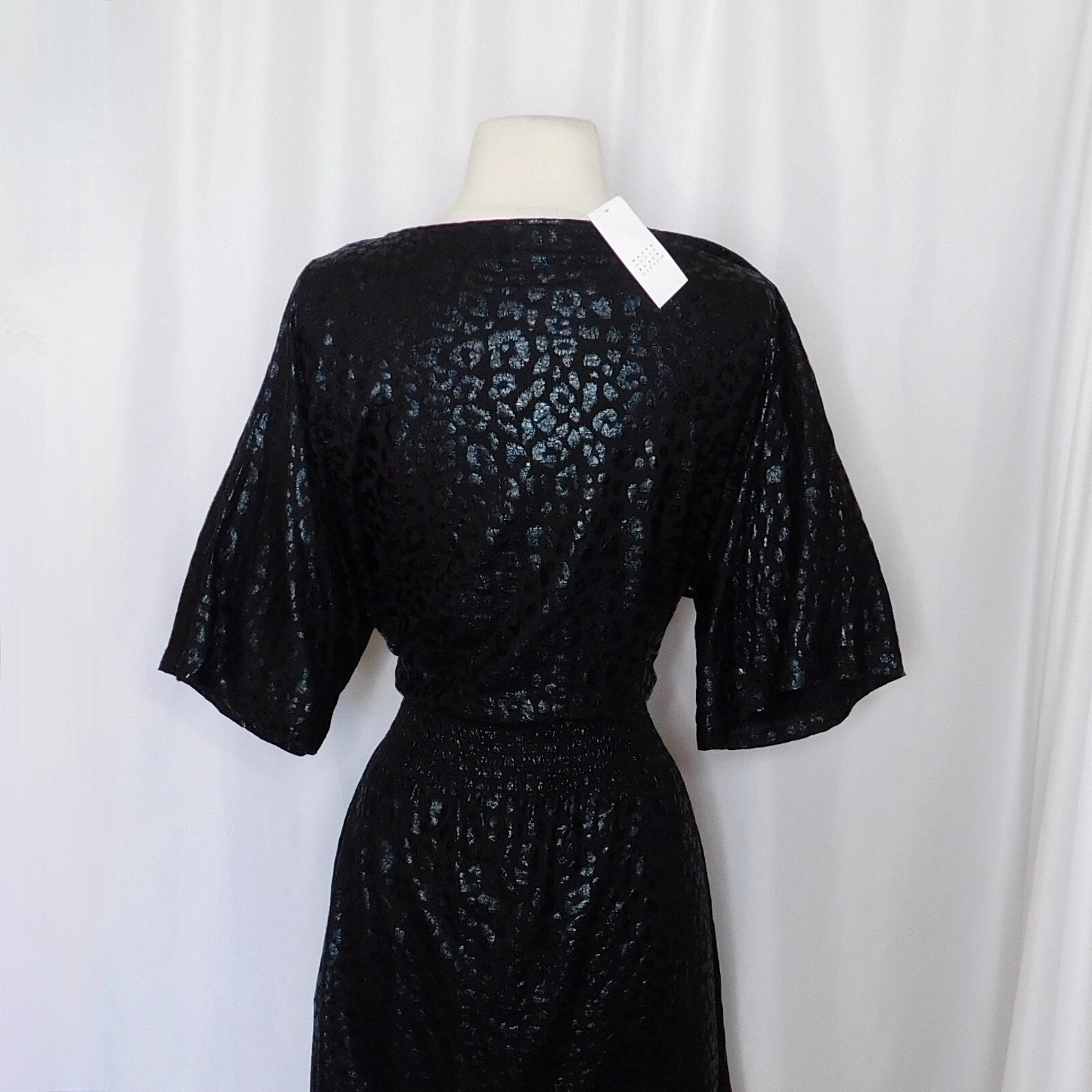 NWT!! WHBM Kimono Sleeve Smocked Waist Dress Leopard Foil Mini Animal X-Small