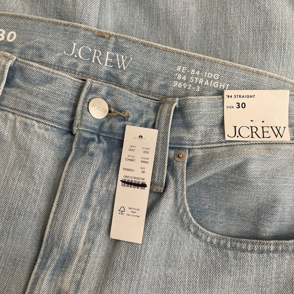 NWT!! J. CREW Mid-Rise Straight Jeans Montauk Wash Denim Classic Preppy Size 30
