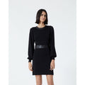 THE KOOPLES Black Knit Faux Leather Trimmed Dress Puff Sleeves Size 3 / Large