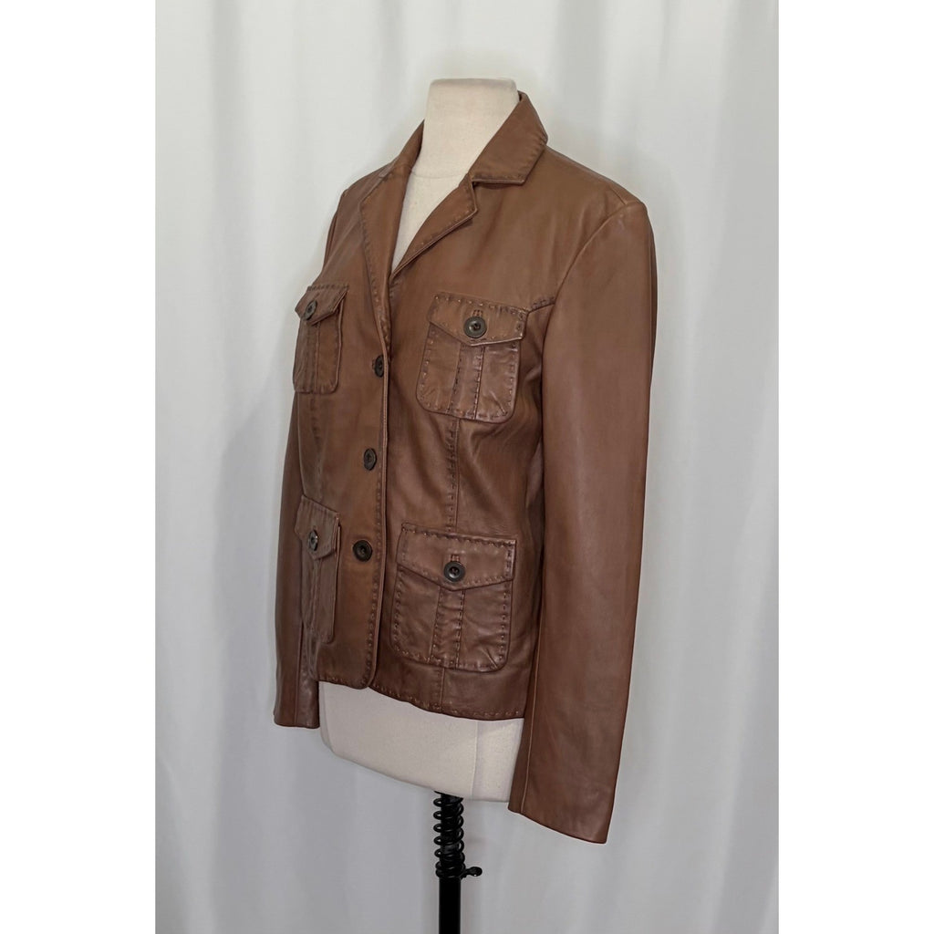 SUNDANCE McKenna Leather Blazer Jacket Honey Brown Floral Lining Boho Medium