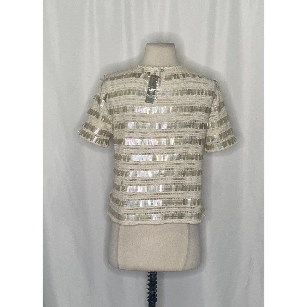 NWT!! J. CREW Crochet Shirt Shimmery Sequins Knit Party Glam Preppy X-Small