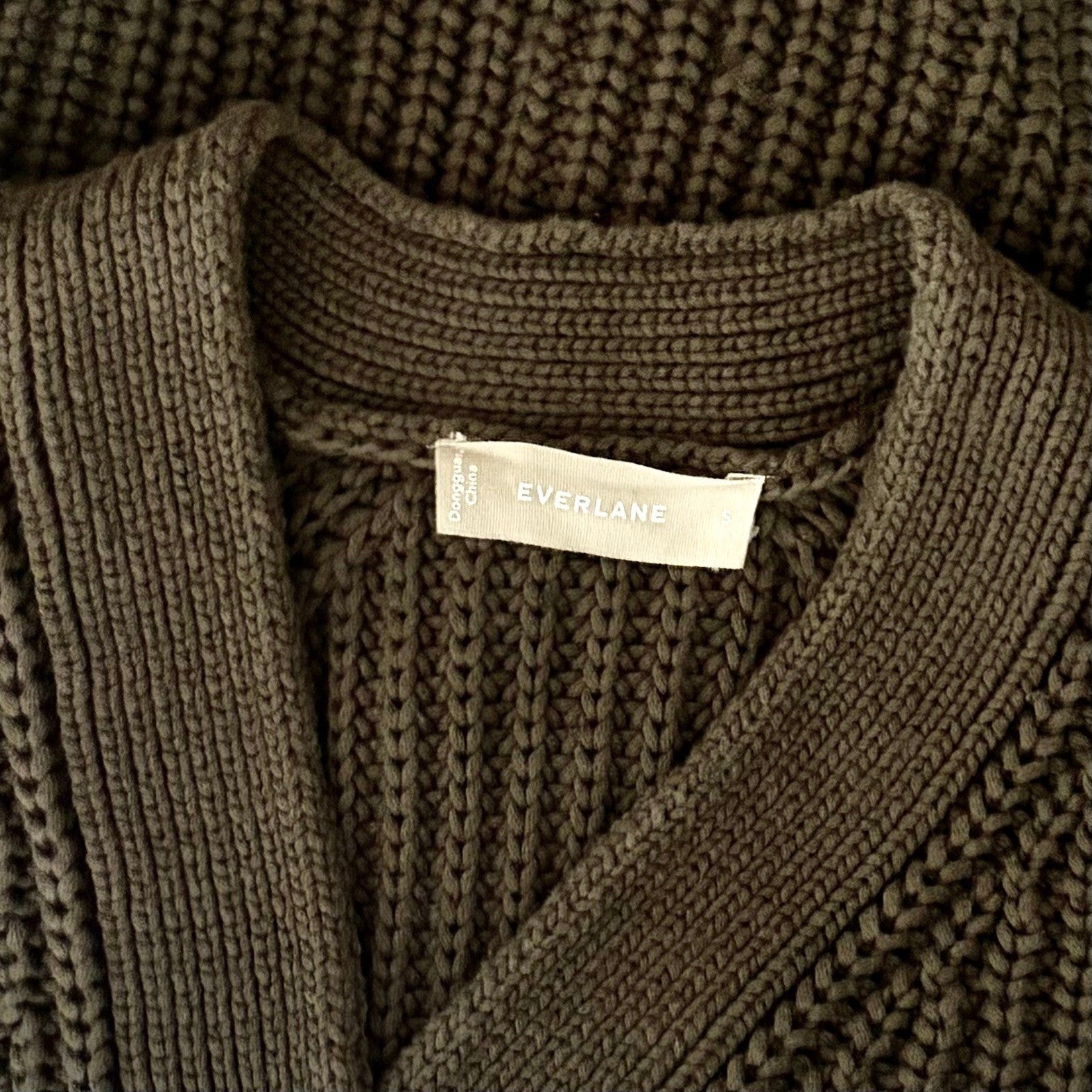EVERLANE The Texture Cotton Cardigan Sweater Raglan Kambaba Green Knitwear Small