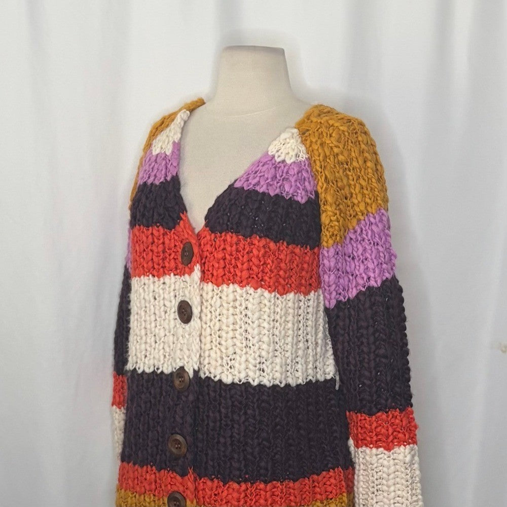 NWT!! FREE PEOPLE Myles Stripe Cardi Chunky Knit Cardigan Sweater X-Small