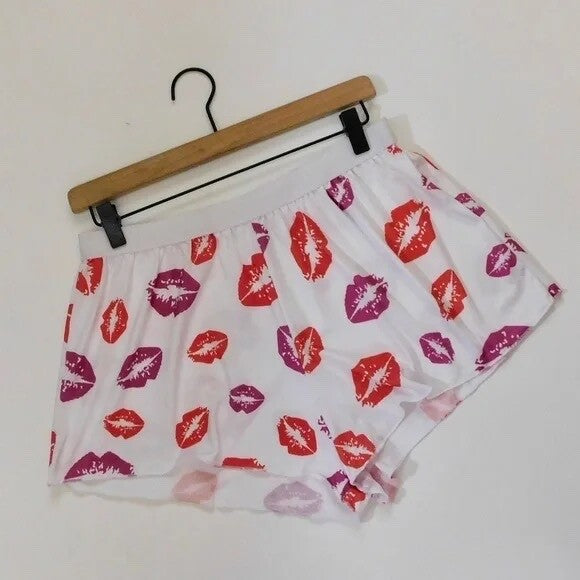 NEW!! HOT LIPS Lipstick Kiss Cropped Loungewear Two Piece Set Top Shorts X-Large