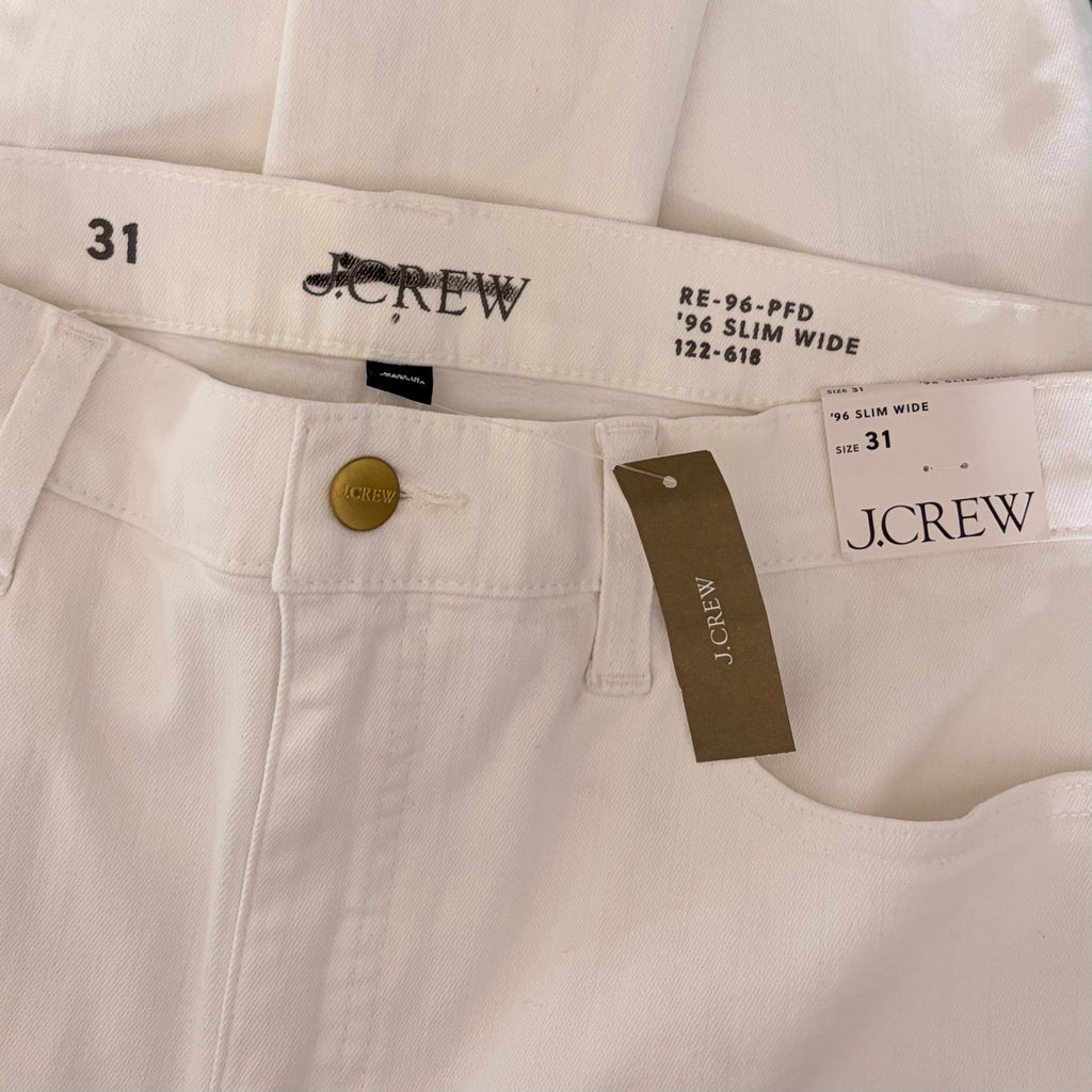 NWT!! J. CREW '96 Slim Wide Jeans Retro Raw Hems Solid White Preppy Frayed 31