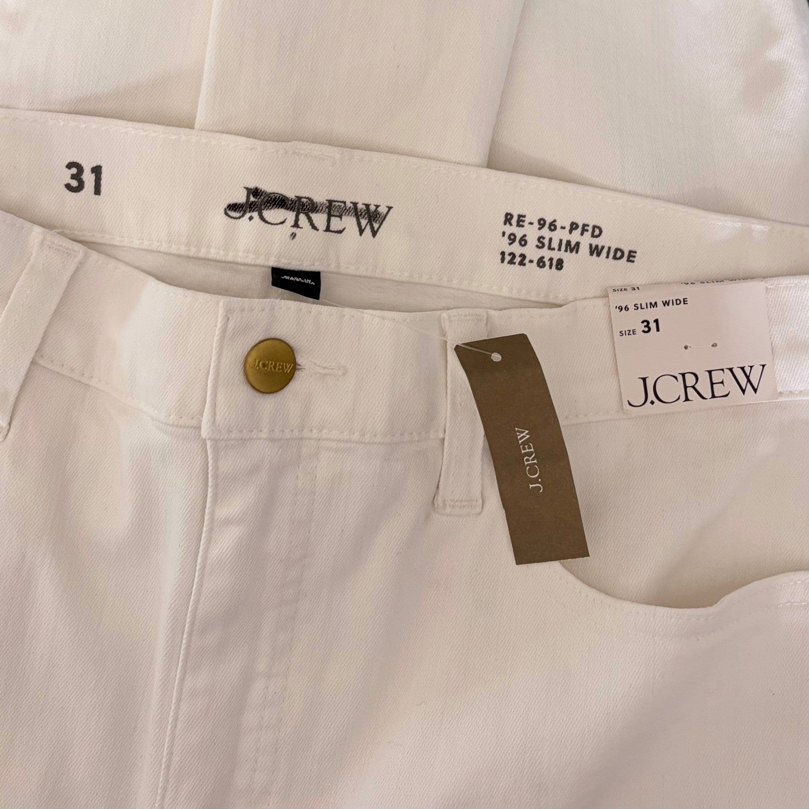 NWT!! J. CREW '96 Slim Wide Jeans Retro Raw Hems Solid White Preppy Frayed 31