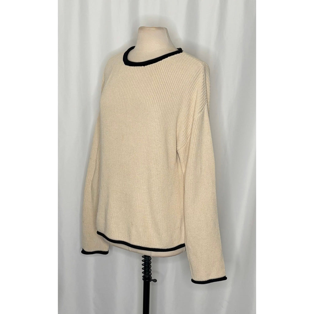 BALTIC BORN Beige Ivory Black Pullover Sweater Rolled Edges Knitwear Large