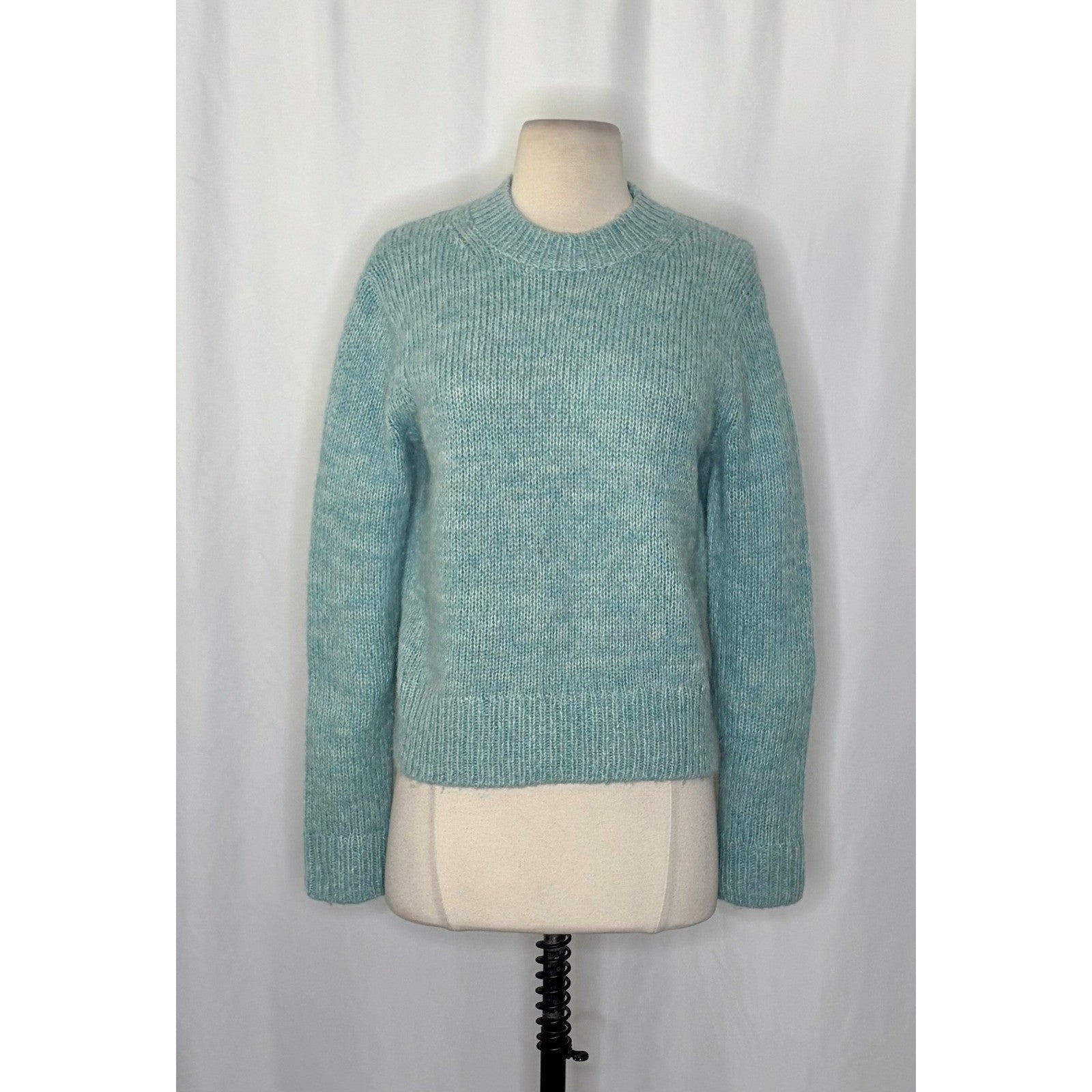 VINCE Italian Marled Alpaca Wool Knit Crew Neck Cozy Sweater Aqua Blue Small