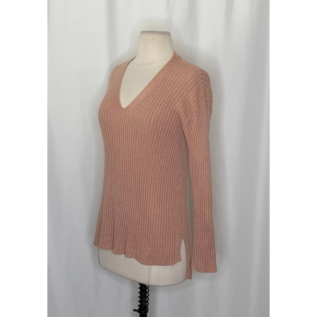 EILEEN FISHER Rose 100% Cashmere Ribbed Knit Jumper Sweater V-Neck Small Petite