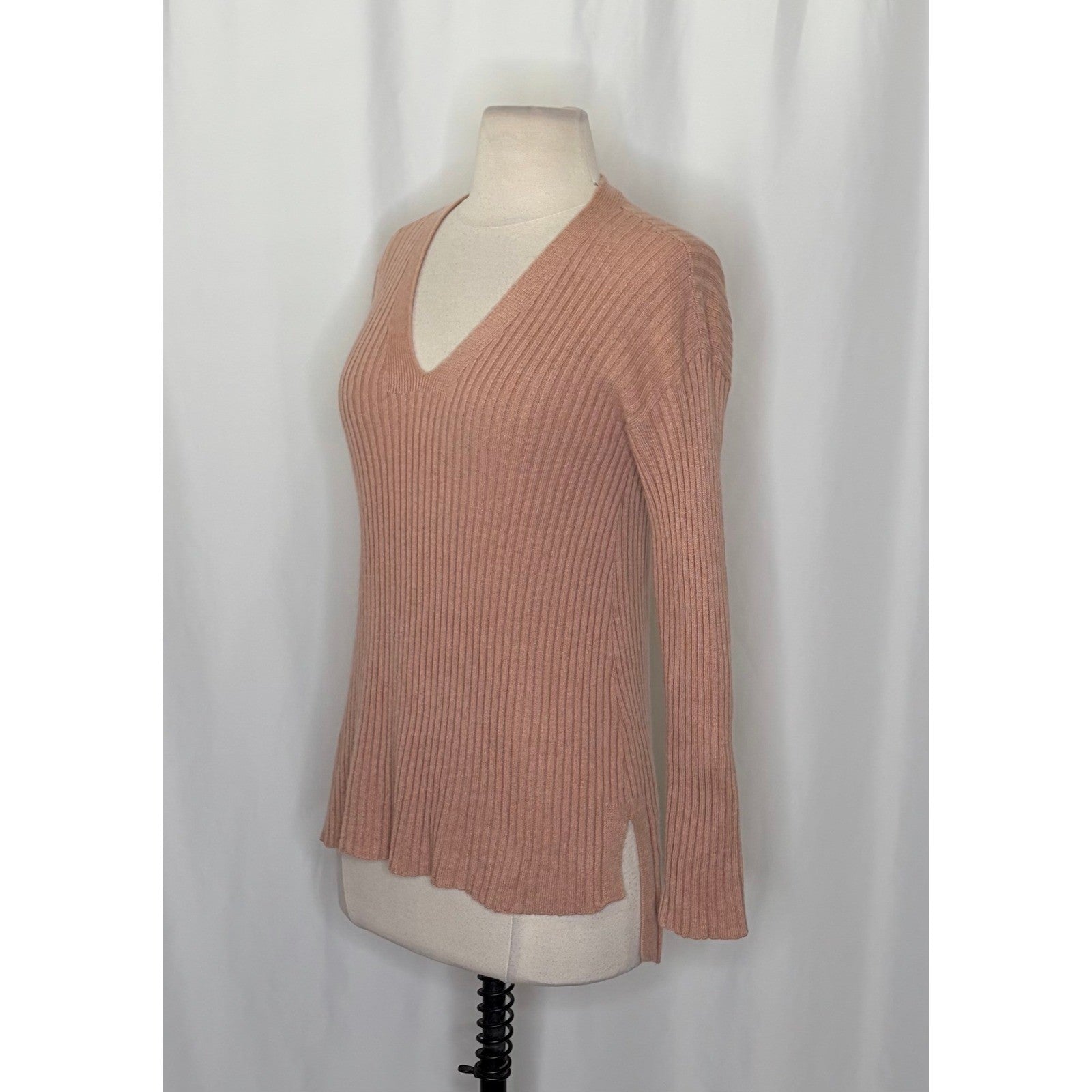 EILEEN FISHER Rose 100% Cashmere Ribbed Knit Jumper Sweater V-Neck Small Petite